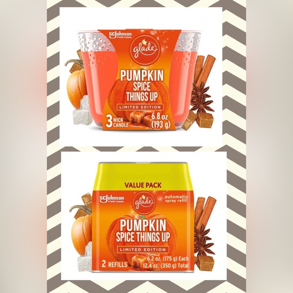 NWT glade pumpkin spice things up bundle 3 wick candle & 2 pack spray
